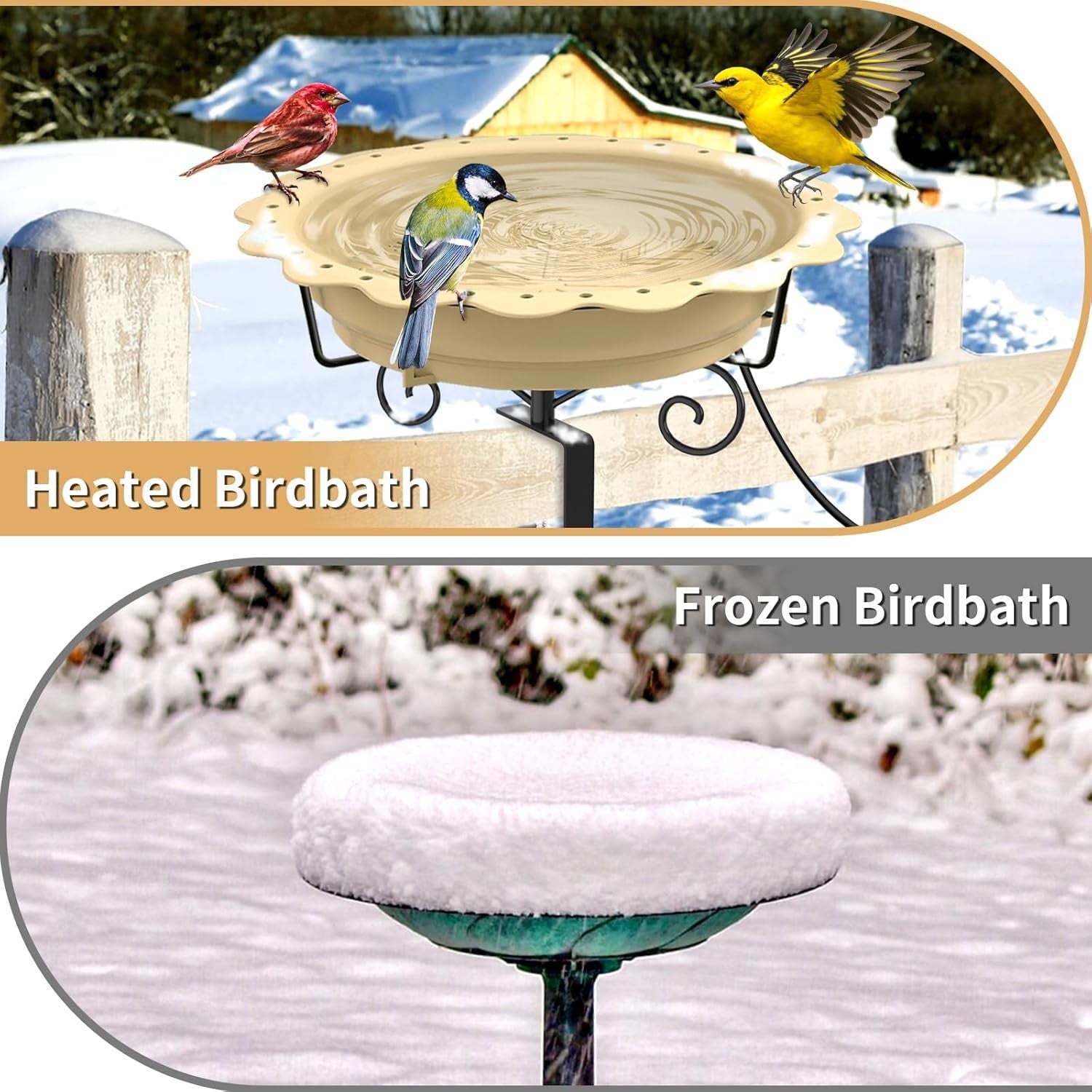 Heated Bird Bath for Winter 100W Thermostat Deck Mount Outdoor Water Feeder