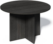 Grey Oak Round Meeting Table 100cm Modern Office Desk Compact Workspace