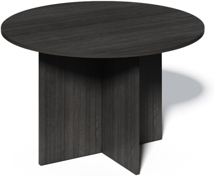 Grey Oak Round Meeting Table 100cm Modern Office Desk Compact Workspace
