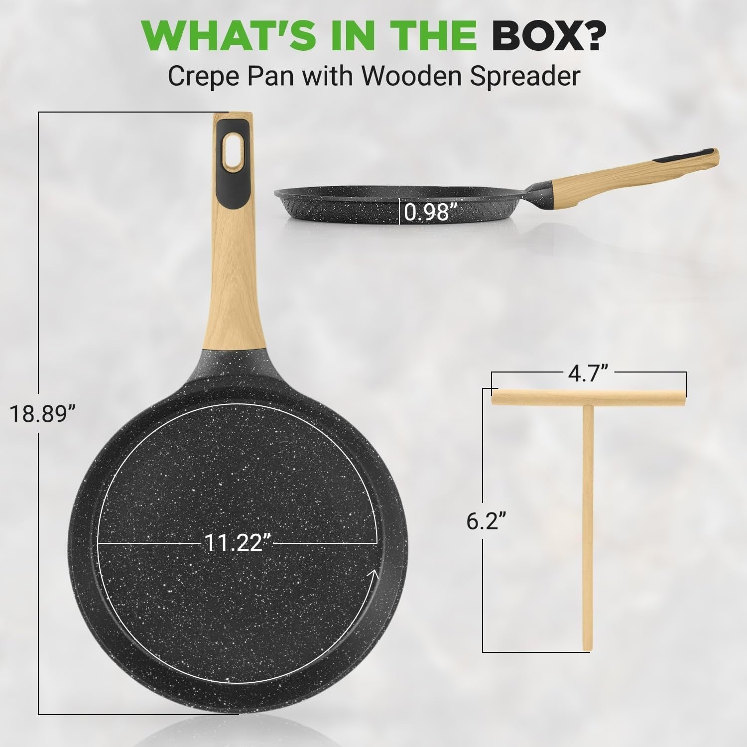 28cm Non-Stick Crepe Pan – Marble Pancake, Crepe & Dosa Skillet with Spreader