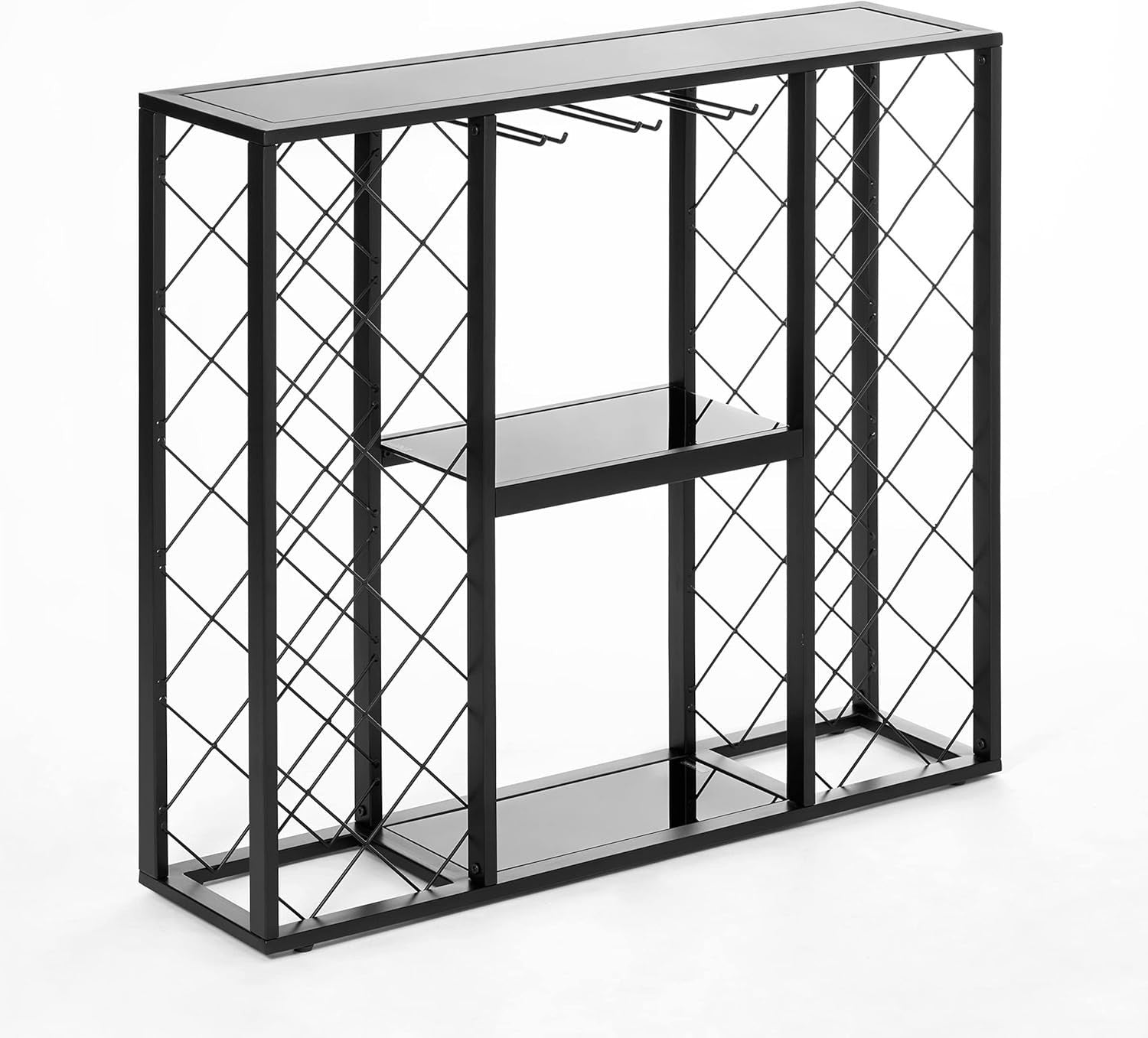 34 Bottle Wine Rack with Glass Top Table Shelf Metal Free Standing Storage Bar