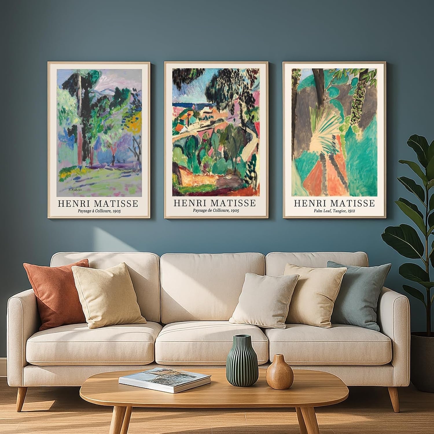 Abstract Landscape Canvas Wall Art Set of 3 Vintage Prints 50x70cm
