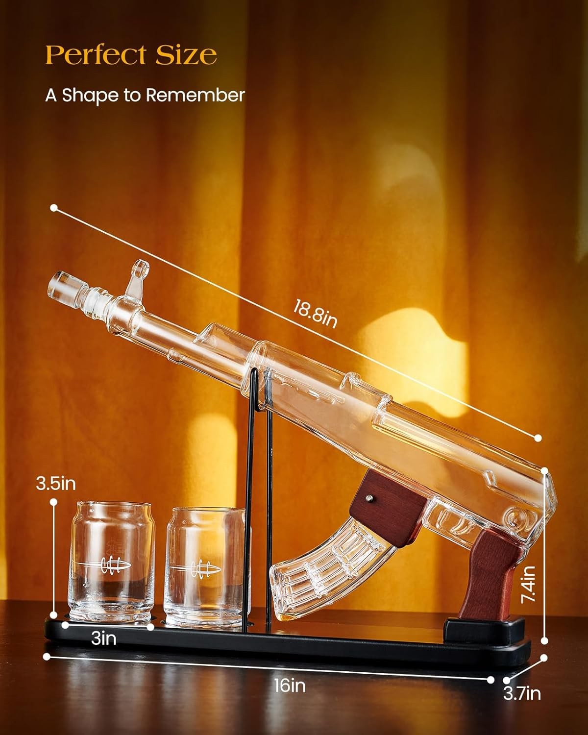 Gun Style Whiskey Decanter Set 17.6oz with Stand & 2 Glasses – Unique Gift for M