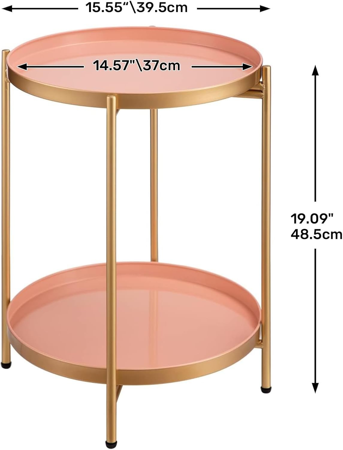 Small Round Metal Side Table 2-Tier Coffee Table Removable Tray Green