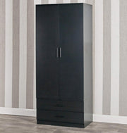 Black 2 Door Wardrobe with Drawers Hanging Rail Storage Bedroom Unit
