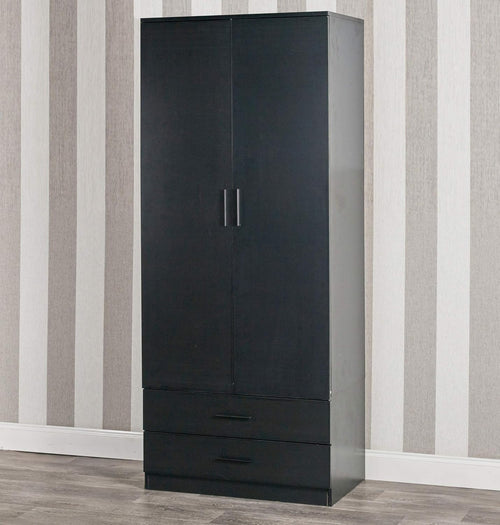 Black 2 Door Wardrobe with Drawers Hanging Rail Storage Bedroom Unit