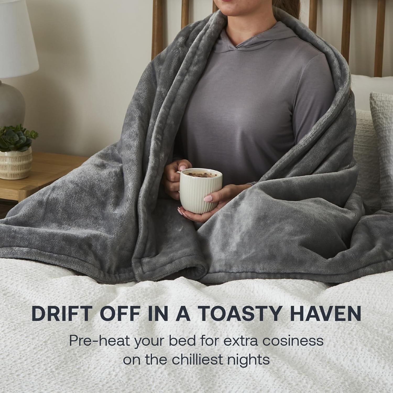 Electric Heated Throw Blanket Fast Heat 9 Settings Timer Washable Grey
