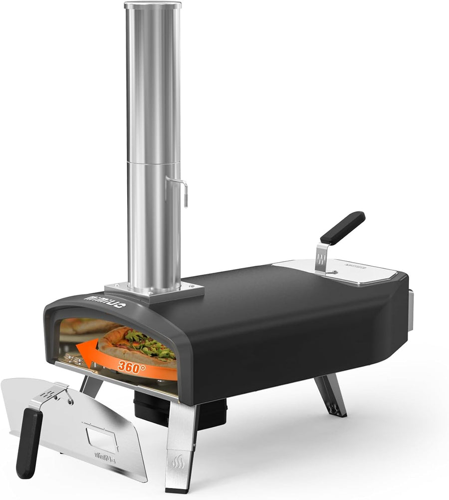 Outdoor Wood Charcoal Pizza Oven 500°C Auto Rotating Stone | Portable BBQ Grill