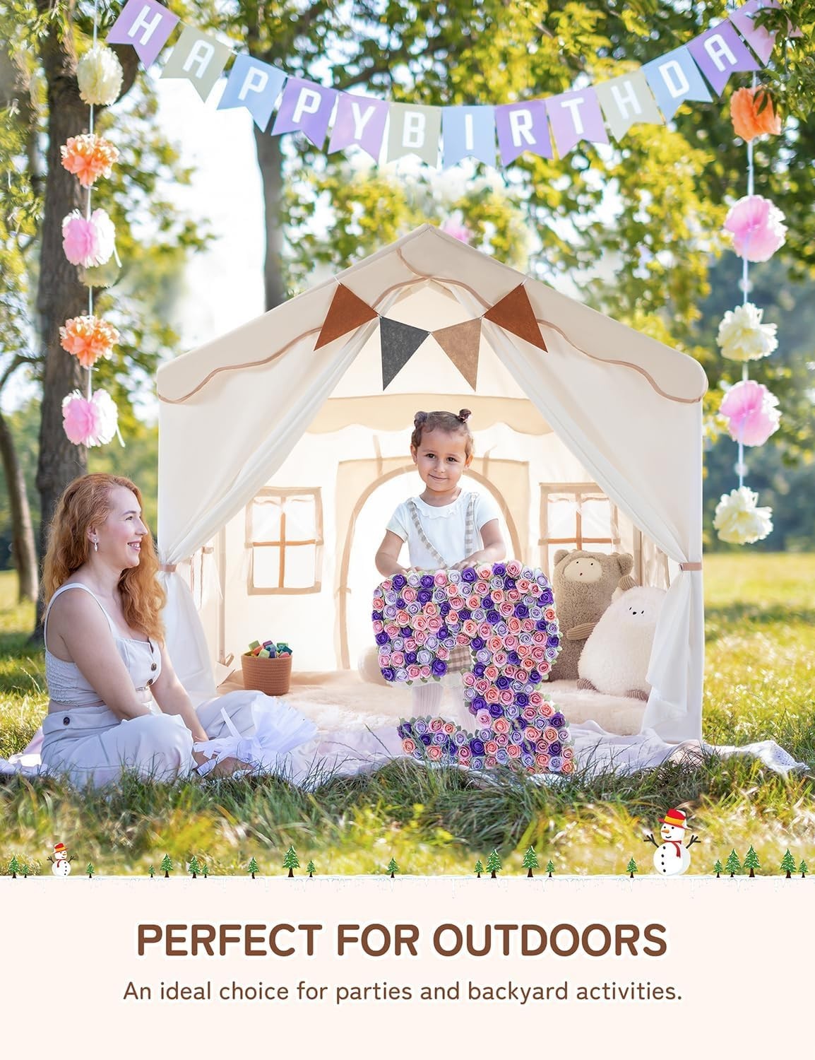 2 in 1 Kids Play Tent Bed Tent with Lights Padded Princess House