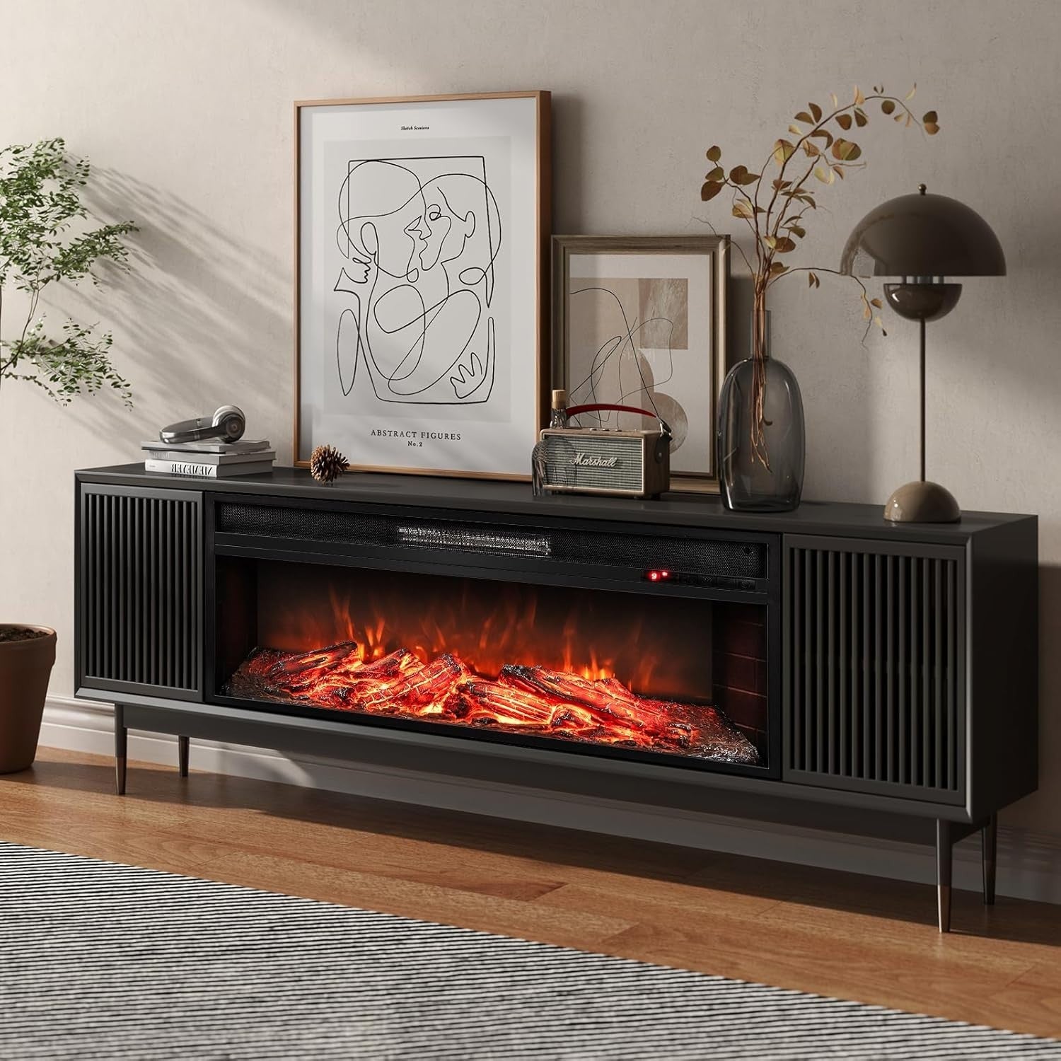 1500W-2000W Electric Fireplace Insert with Remote, 9 Flame Colors & Timer