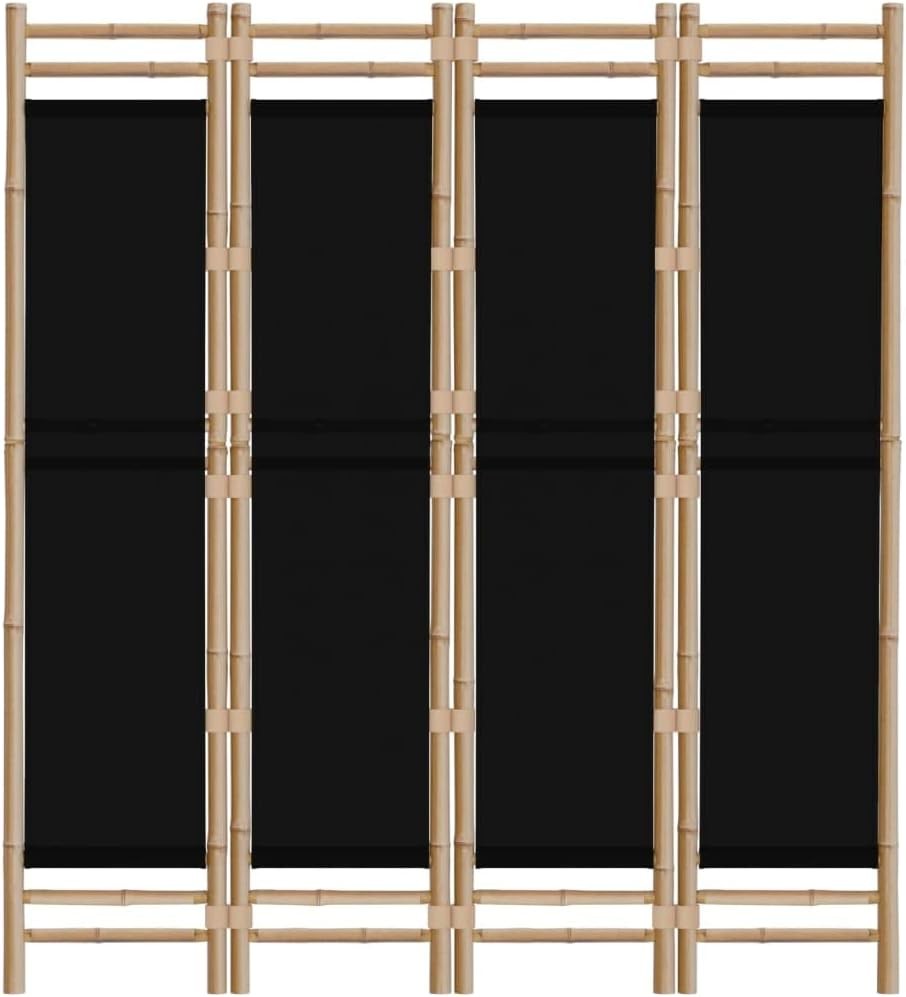 4 Panel Bamboo Folding Room Divider 160x180cm Black Canvas Privacy Screen