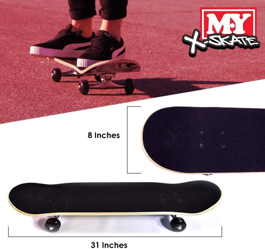 31" Blue Sketch Beginner Skateboard | Double Kick Maple Deck | Kids & Teens