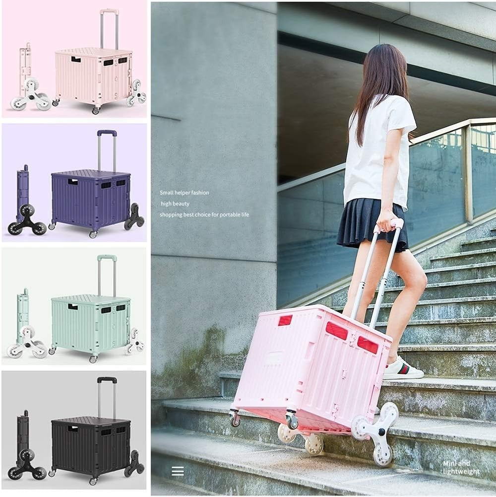 Beige Foldable 8-Wheel Stair Climber Cart Lightweight Portable Rolling Trolley