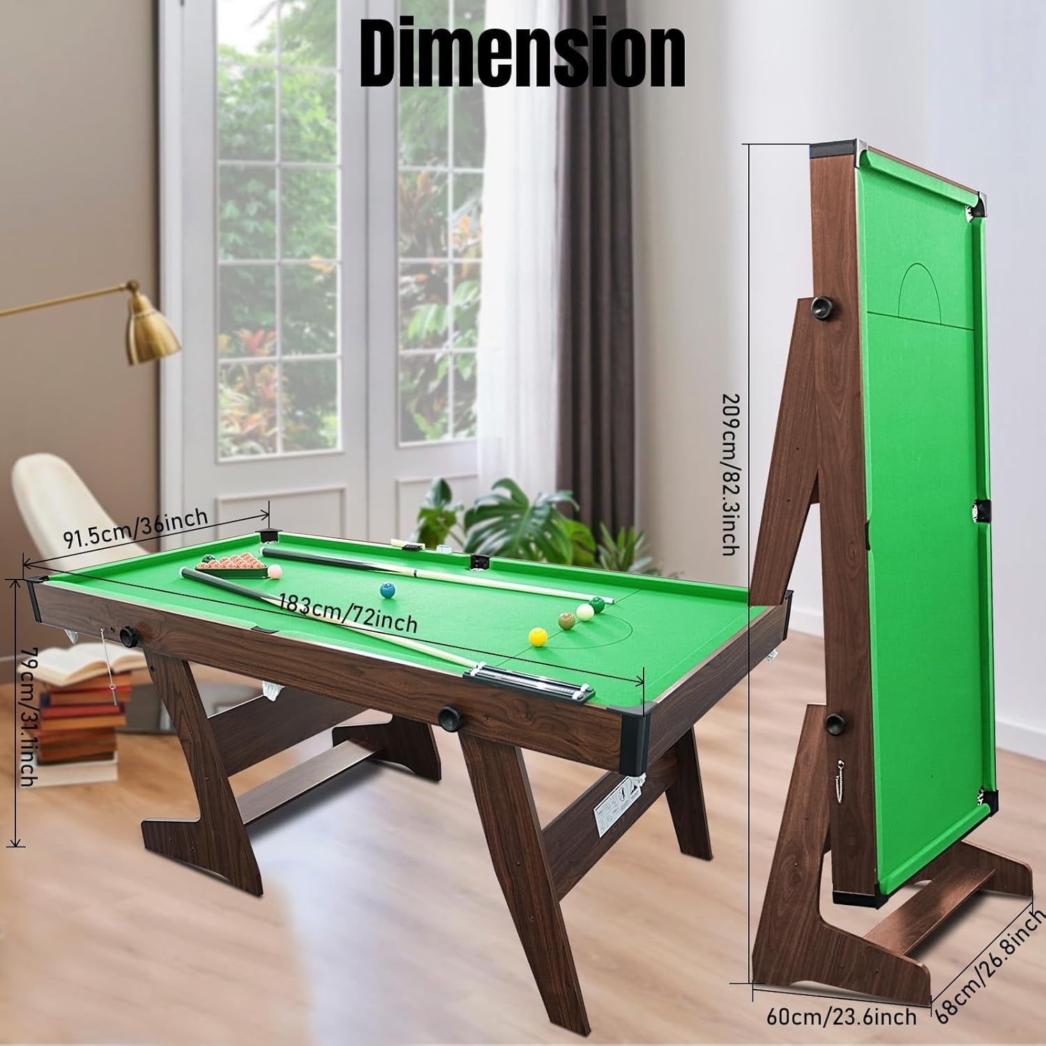 6FT Space Saving Folding Snooker Table Pool Set w Cues Balls Scoreboard