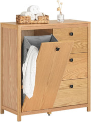Wooden Bathroom Storage Cabinet with Laundry Basket & 3 Drawers 80×35×90cm
