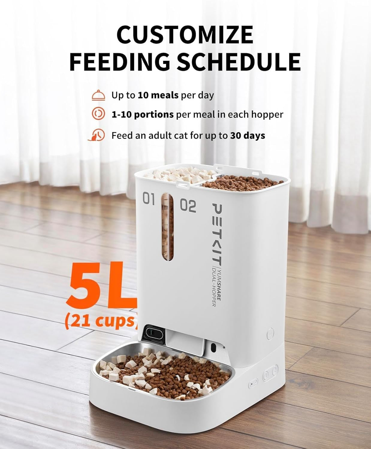 Automatic Cat Feeder Camera 5L Dual Hopper WiFi App Control 1080P HD
