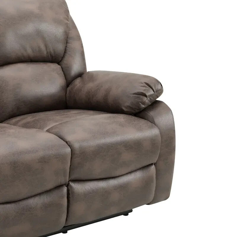 2 Seater Manual Recliner Sofa Brown Faux Leather Padded Armrests