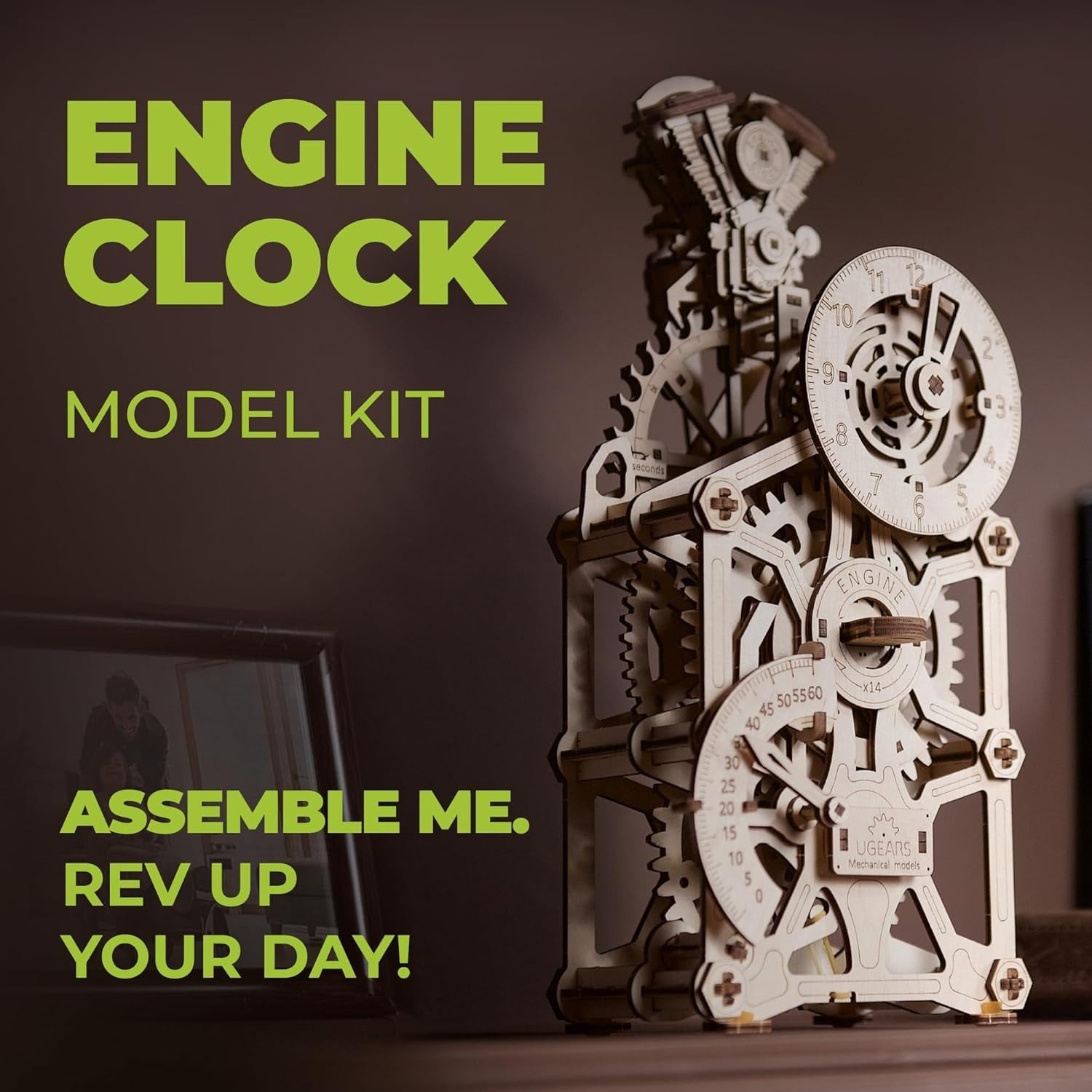 3D Wooden Engine Clock Puzzle Mechanical DIY Model Kit 265PCS Adult Build