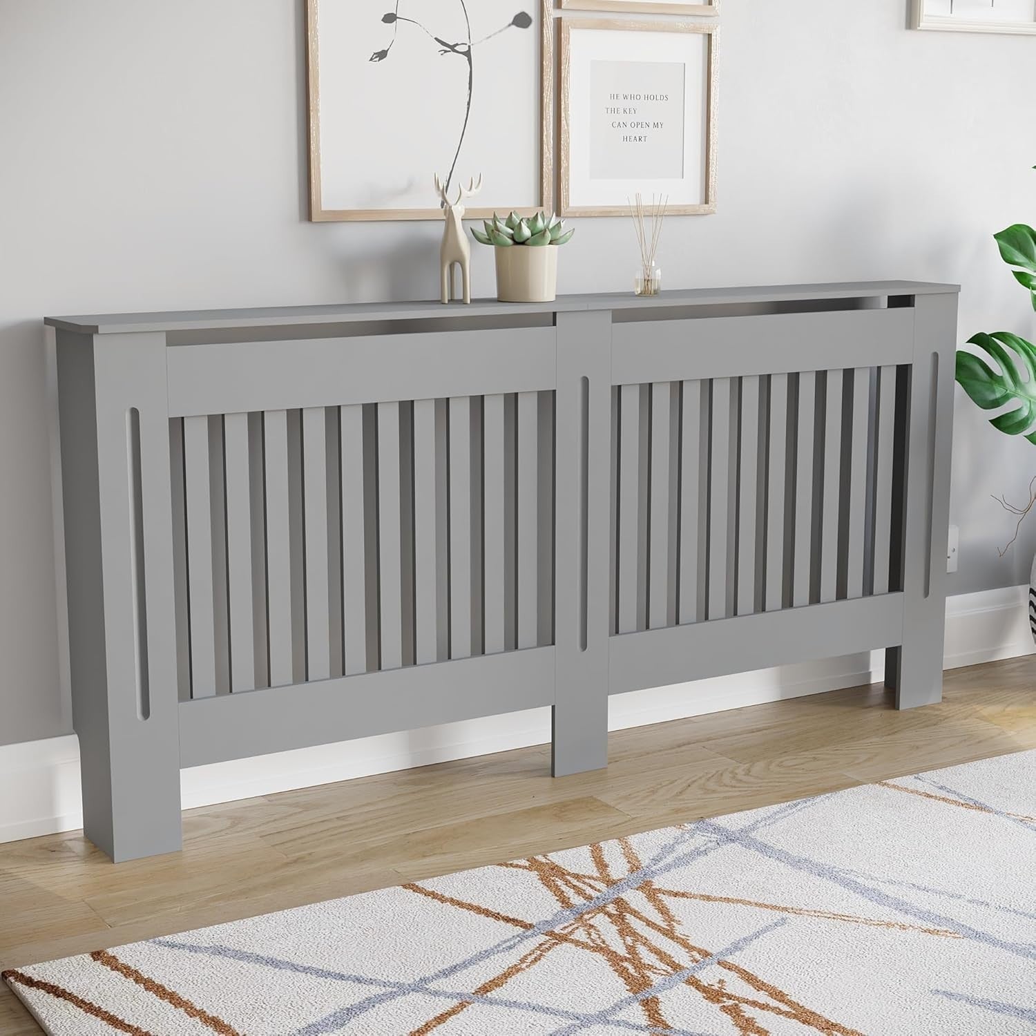 Extra Large Olive Grey Radiator Cover | Modern MDF Slatted Heater Cabinet