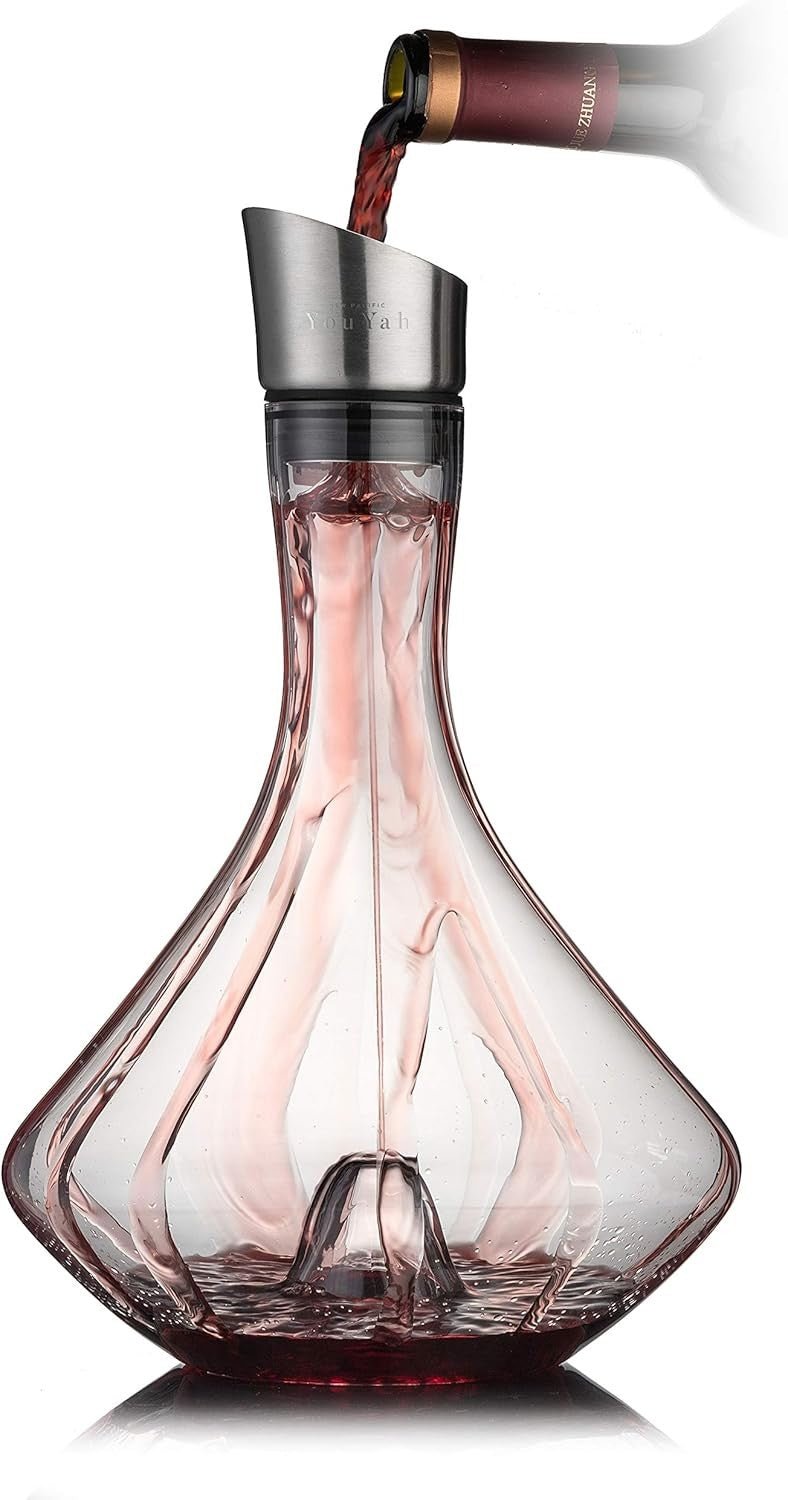 Wine Decanter 1.2L Crystal Glass with Built-In Aerator Stainless Pourer Gift