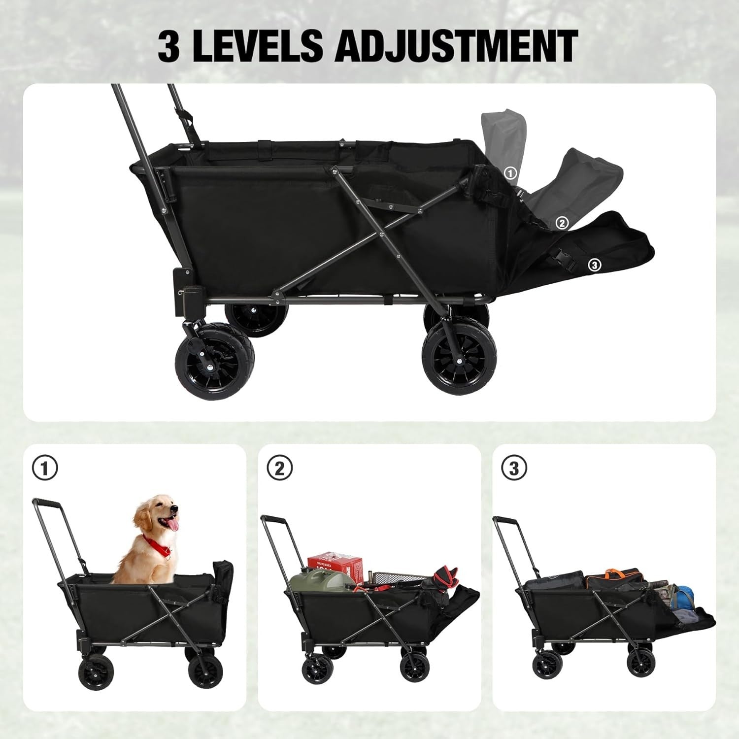 Heavy Duty Dog Wagon Cart 150lb Folding Beach Trolley w/ Canopy All-Terrain