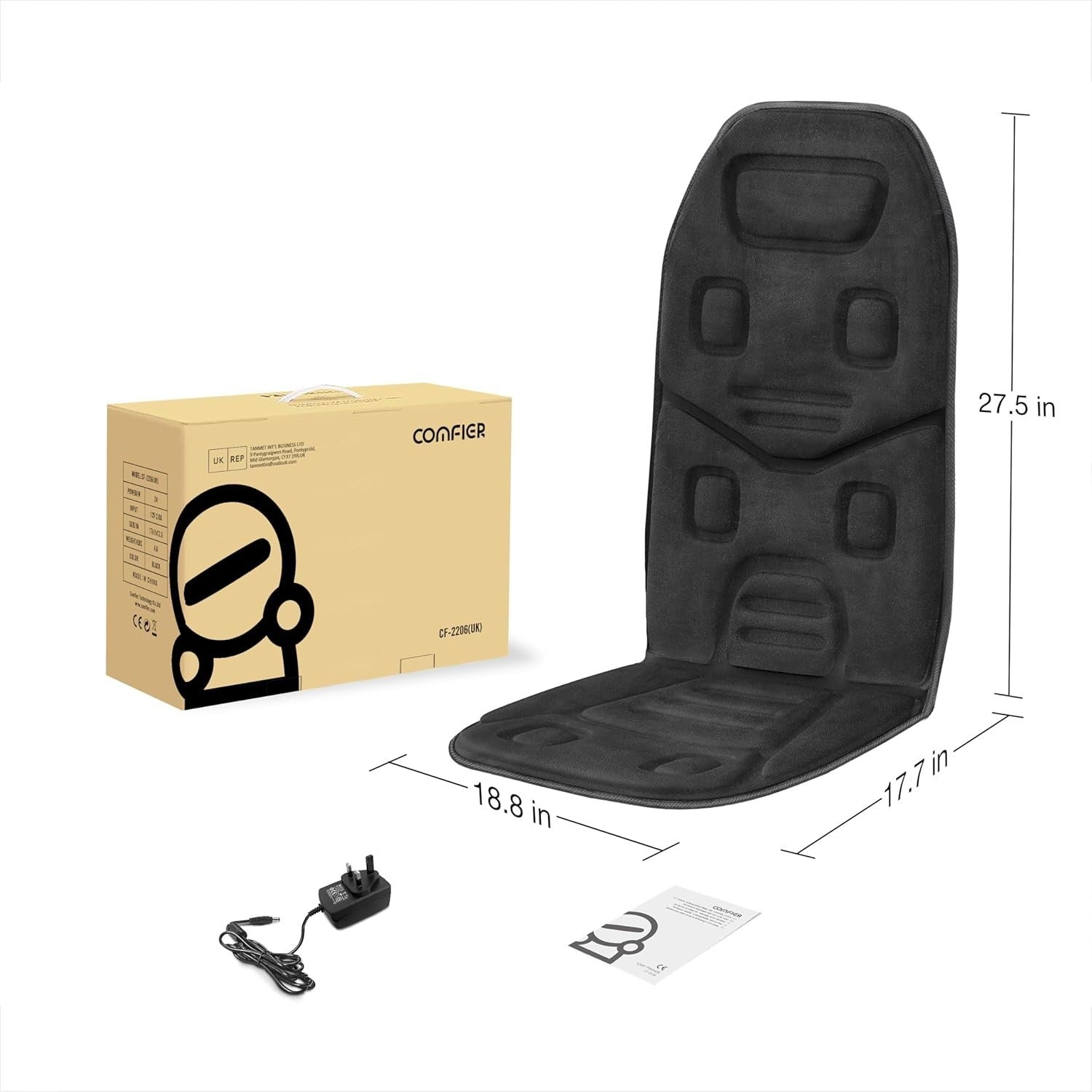 Vibration Back Massager Seat Pad Heat 10-Motor Chair Cushion for Back Pain