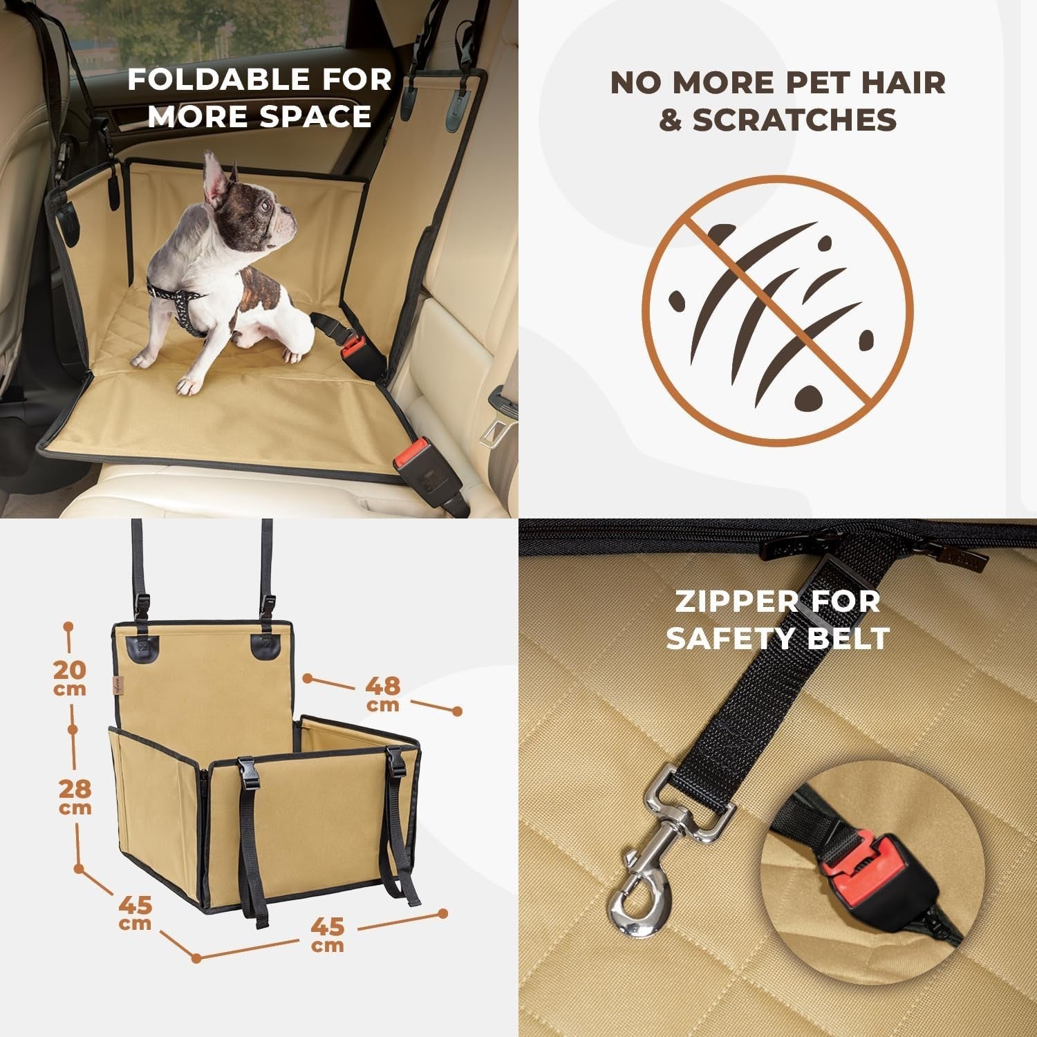 Waterproof Dog Booster Car Seat Rear Travel Bed Safety Belt Beige