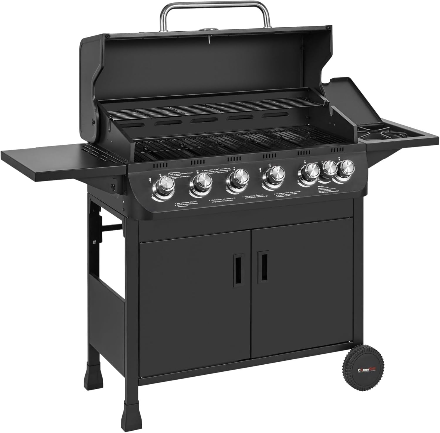 7 Burner Gas BBQ Grill with Side Burner, Thermometer & Warming Rack
