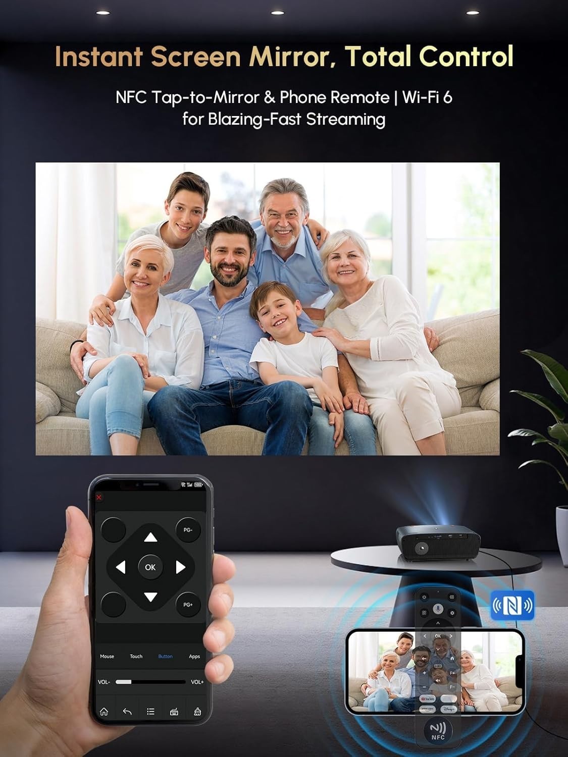 4K Smart Projector 2400 ANSI Google TV WiFi 6 Bluetooth HDR