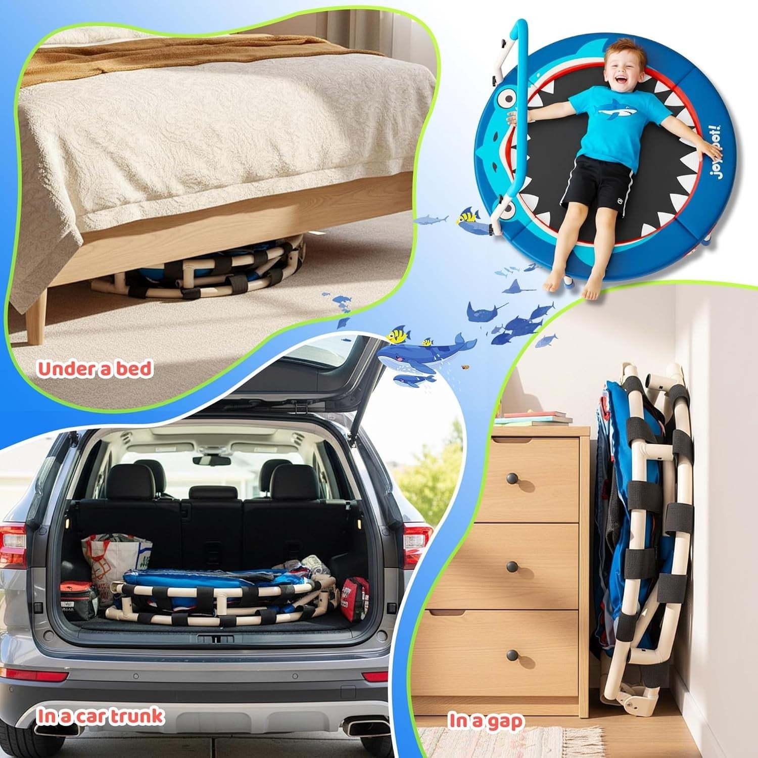 3ft Kids Trampoline Shark Design Foldable Toddler Jumper 100LB