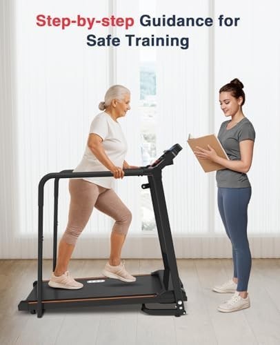 Foldable Walking Treadmill for Seniors 300lbs with Handrails & LED Display