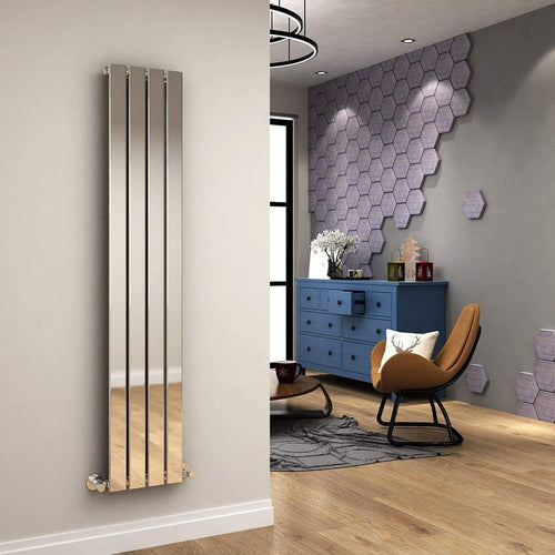 Vertical Column Radiator Chrome 1600x300mm Tall Flat Panel UK Heating