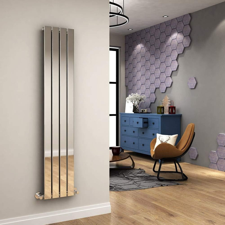 Vertical Column Radiator Chrome 1600x300mm Tall Flat Panel UK Heating