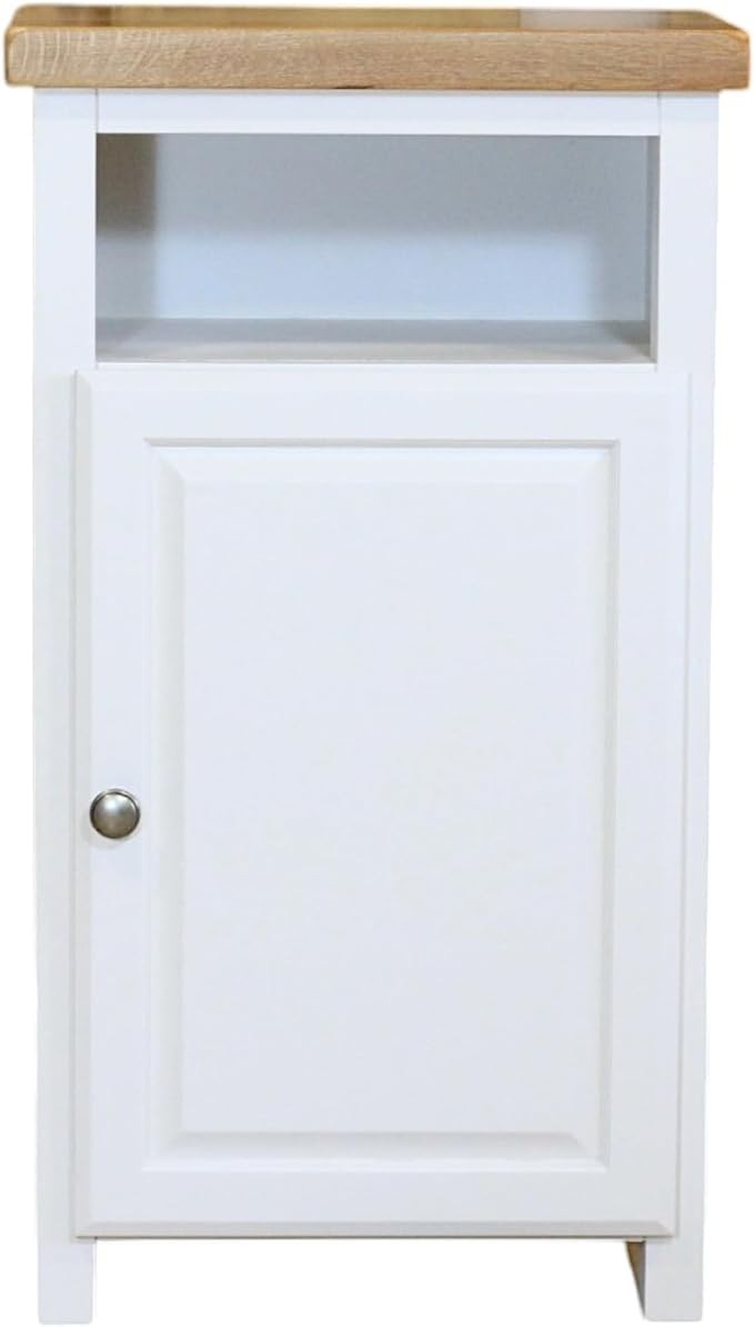 White Slim Wooden Cupboard with Oak Top Bathroom Storage Cabinet Unit