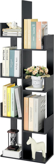 8-Tier Modern Tall Bookcase – Slim S-Shaped Display Shelf for Bedroom Living
