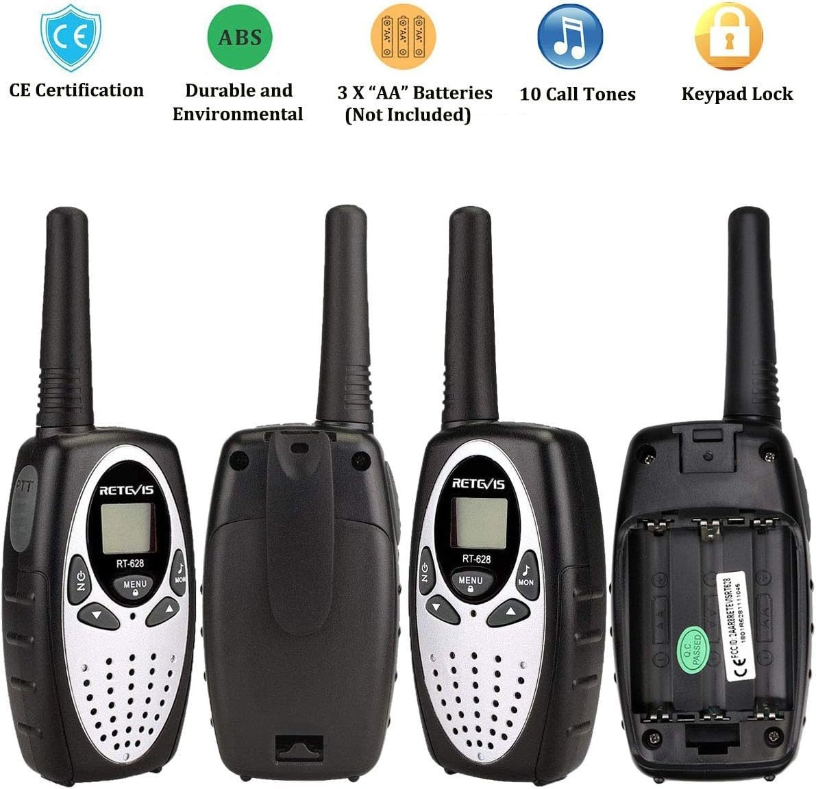 Kids Walkie Talkies 1 Pair Silver Long Range VOX 8 Channel Family Outdoor Toy