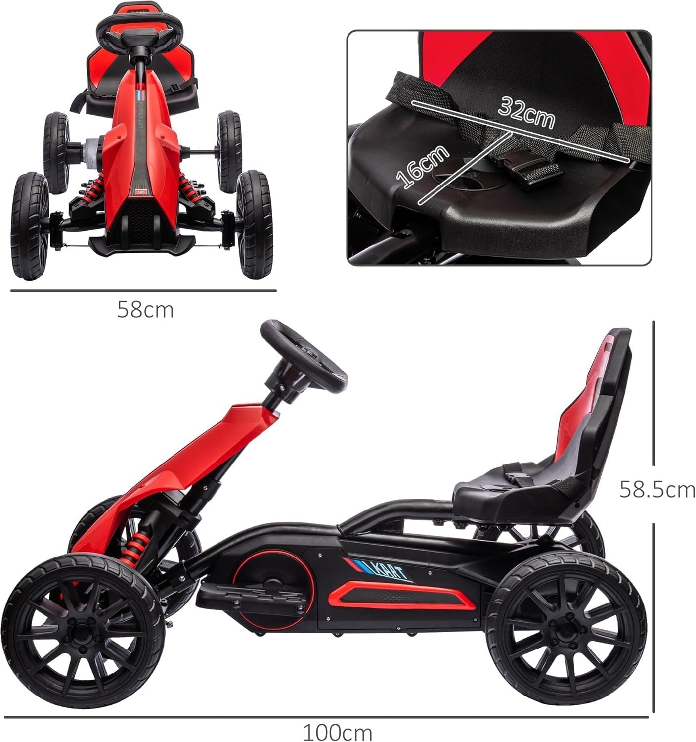 Kids Electric Go Kart 12V Drift Kart Ride On Car Red Seat Belt 30kg