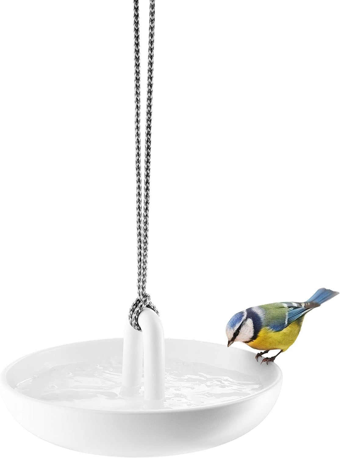 Hanging Ceramic Bird Bath Outdoor Garden Feeder Bowl with Nylon Cord
