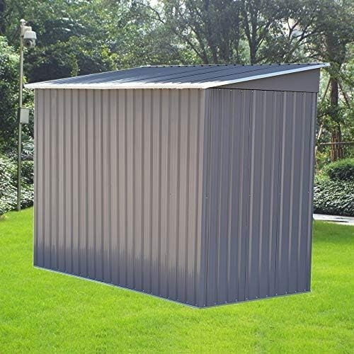 8x4FT Metal Garden Shed Apex Roof Tool Storage House Double Sliding Doors