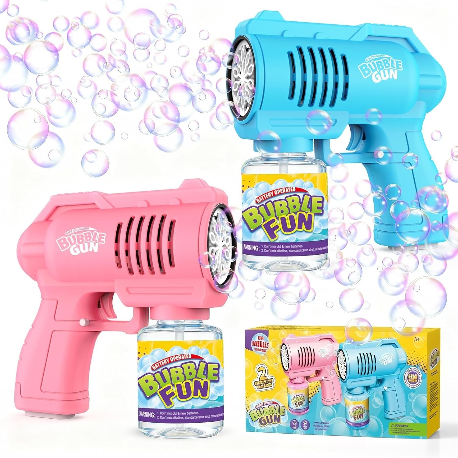 2 Pack Bubble Gun Set 10000 Bubbles Blue Pink