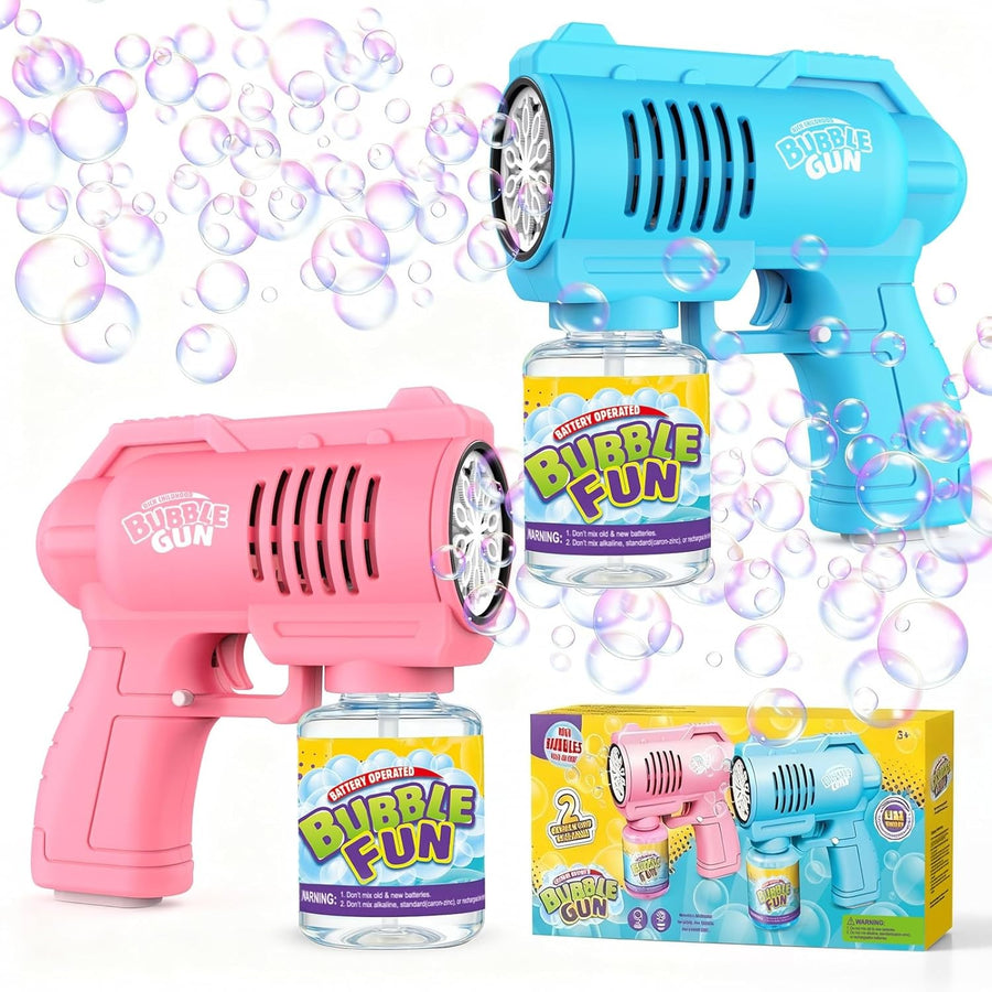2 Pack Bubble Gun Set 10000 Bubbles Blue Pink