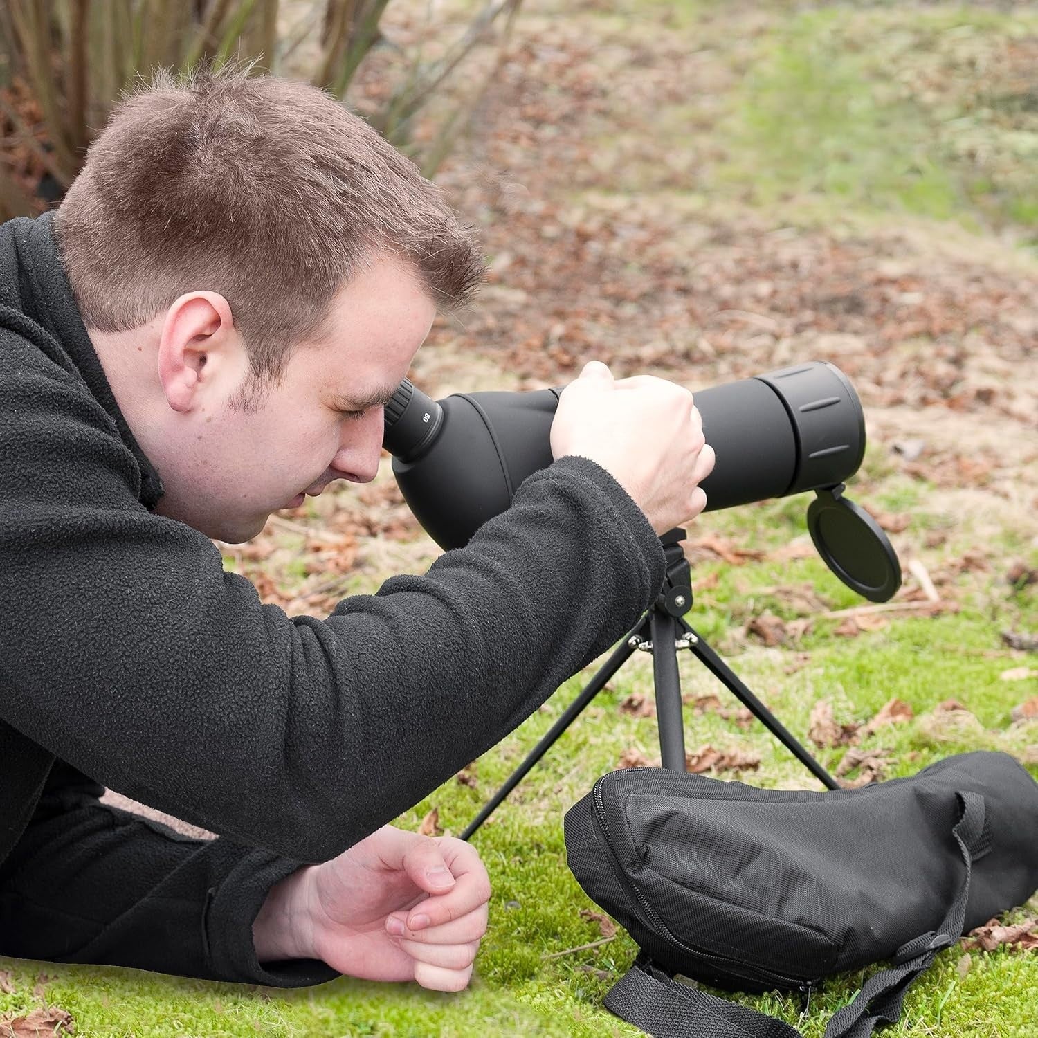 20-60x60 Zoom Spotting Scope Black with Tripod Rotatable Tube & Case