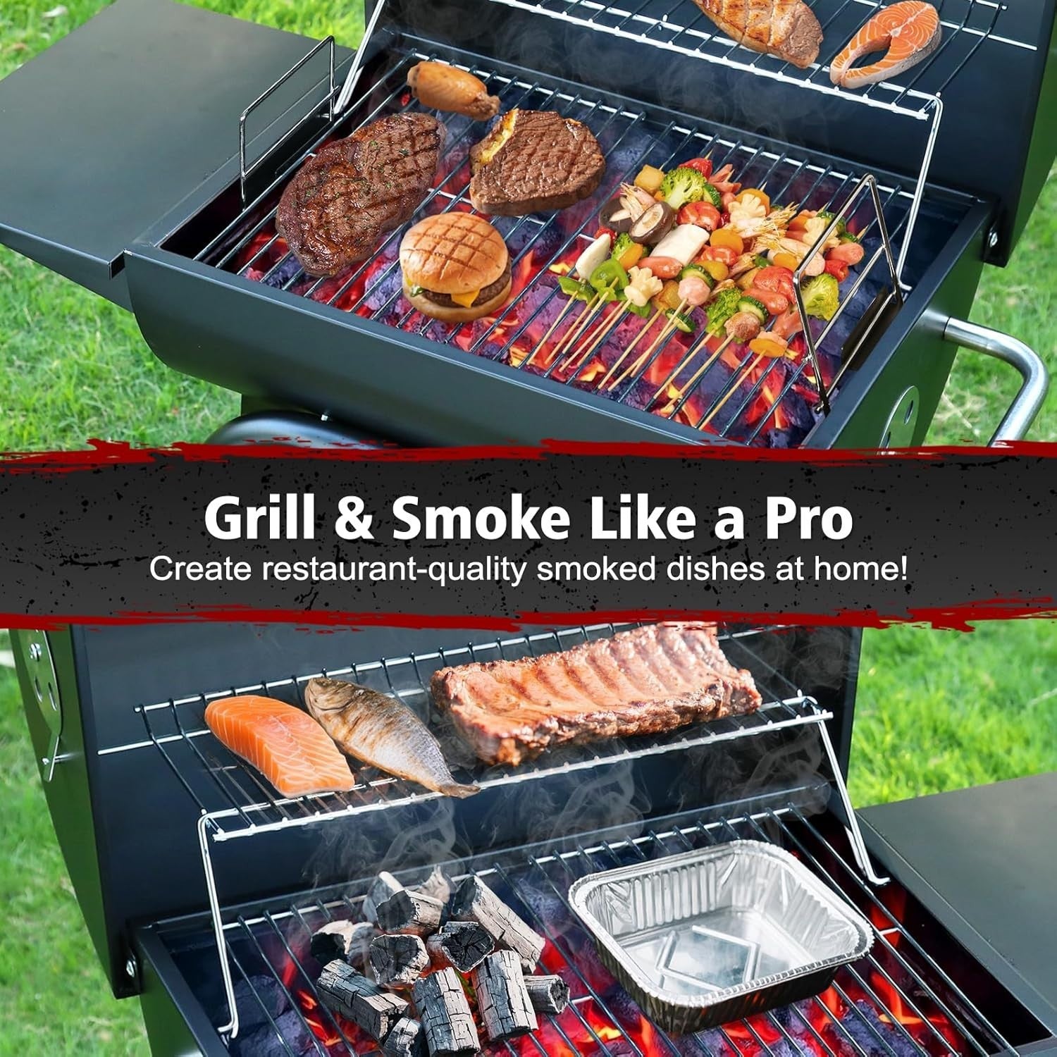 Charcoal BBQ Grill Smoker Outdoor | Large Portable Drum Barrel Barbecue
