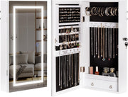 White LED Mirror Jewellery Cabinet Wall Door Mounted Lockable Storage