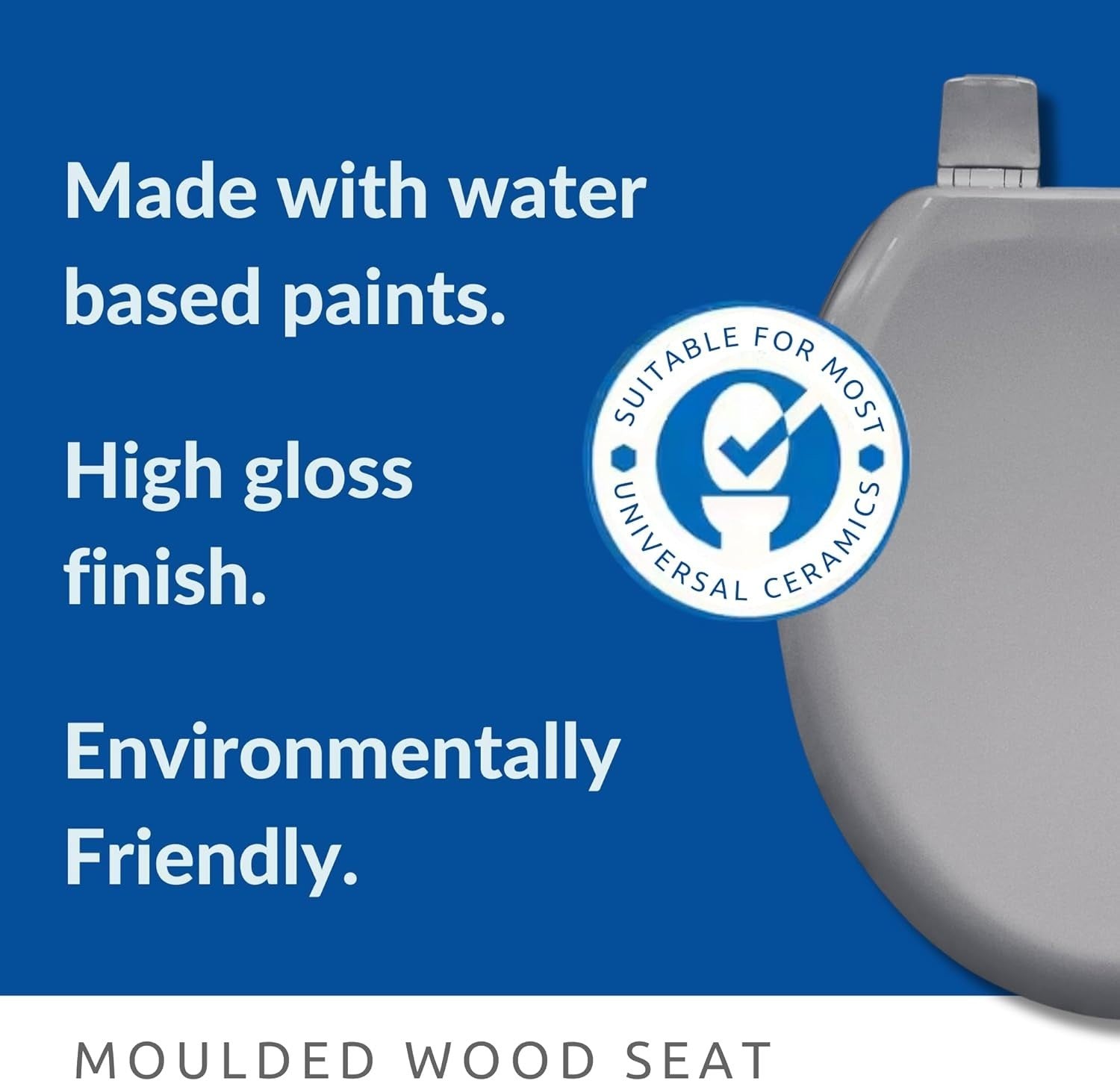 Chicago Ultra-Fix Toilet Seat Whisper Grey Wooden Adjustable Plastic Hinges