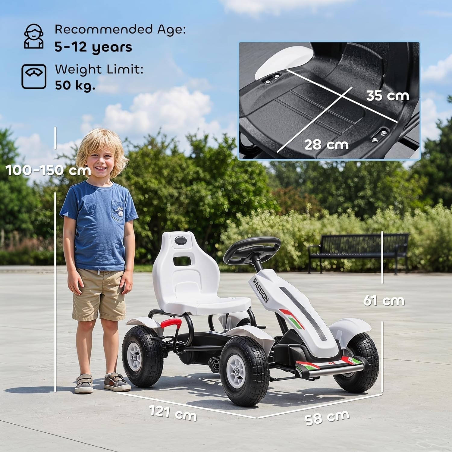 Kids Pedal Go Kart Ride On Car Adjustable Seat Rubber Tyres 50kg White