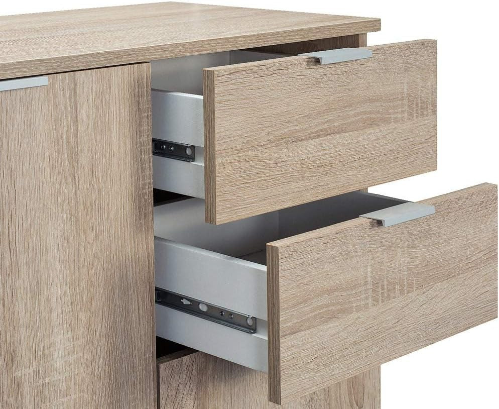 Oak Sideboard Storage Cabinet 3 Door 2 Drawer Unit 107cm MDF Modern