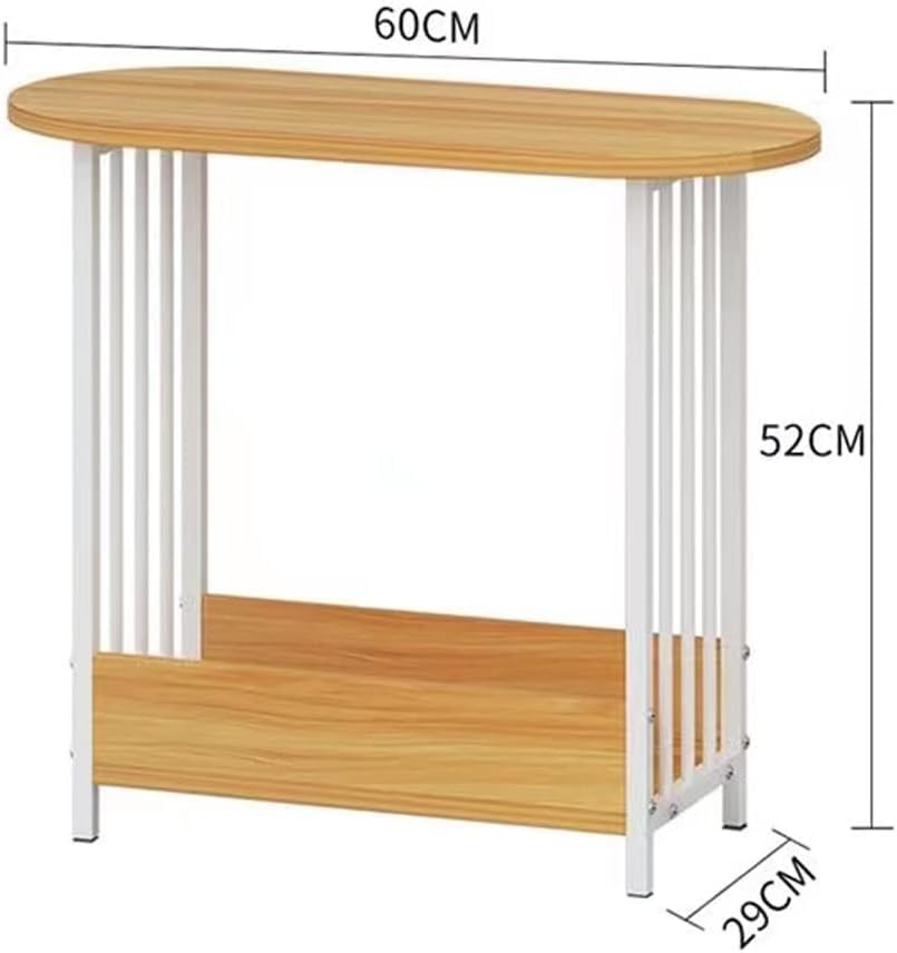 Oval Walnut Side Table with Storage Shelf – Modern Small Sofa Coffee Table