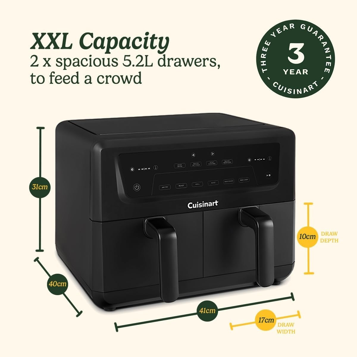 10.4L Dual Drawer Air Fryer PFAS Free 2400W Max Crisp 6in1 2x5.2L