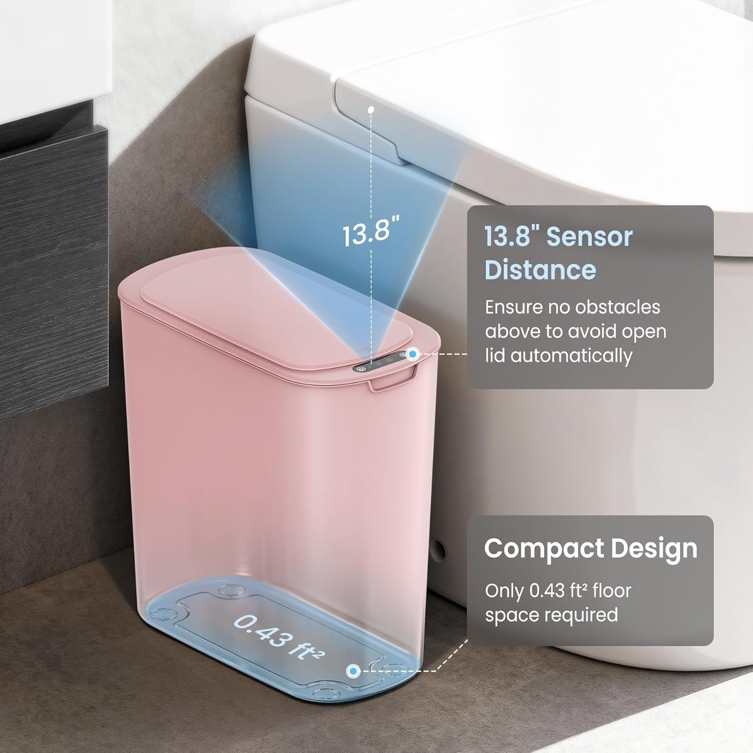 2.6G Touchless Motion Sensor Trash Can | Smart Bathrom Waste Bin